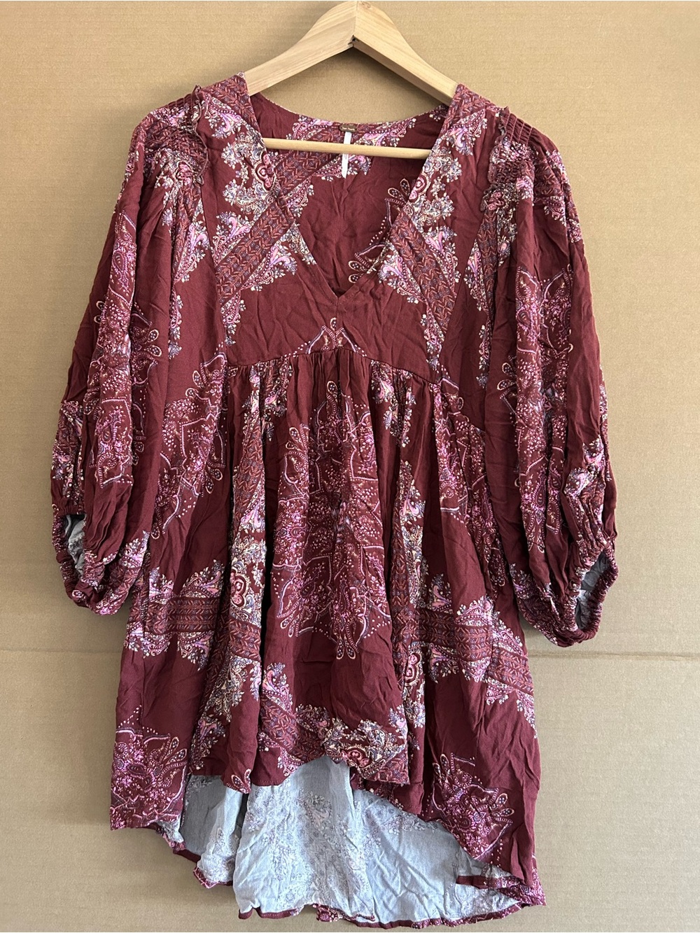 Free People Girl Talk Peasant Tunic Burgundy Poet Whimsigoth Small Boho Chic